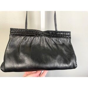 Vintage Ande' Black Leather Clutch Purse Shoulder Strap handbag Bag Elegant